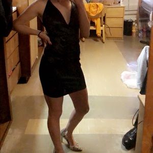 Snake skin heels and Black cocktail dress